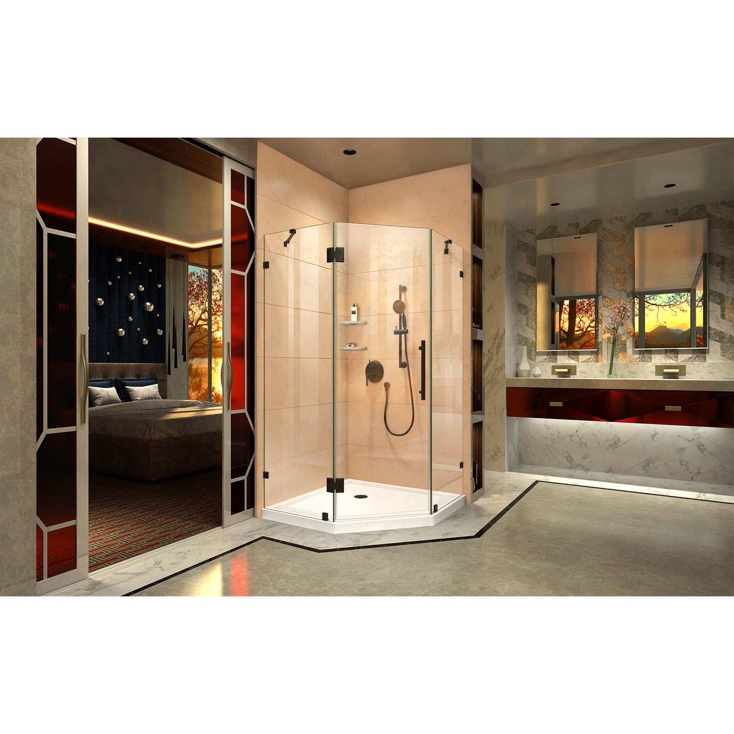 DreamLine Prism Lux 34 5/16 in. x 72 in. Fully Frameless Neo-Angle Hinged Shower Enclosure in Satin Black