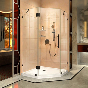 DreamLine Prism Lux 38 in. x 74 3/4 in. Fully Frameless Neo-Angle Shower Enclosure in Satin Black with White Base