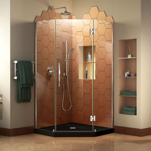 DreamLine Prism Plus 38 in. x 74 3/4 in. Frameless Neo-Angle Shower Enclosure in Chrome with Black Base