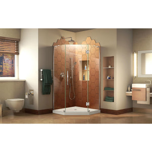 DreamLine Prism Plus 40 in. x 74 3/4 in. Frameless Neo-Angle Shower Enclosure in Chrome with White Base