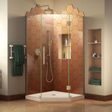 DreamLine Prism Plus 38 in. x 74 3/4 in. Frameless Neo-Angle Shower Enclosure in Brushed Nickel with Biscuit Base