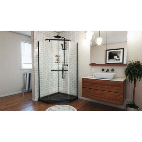 DreamLine Prism 40 in. x 74 3/4 in. Frameless Neo-Angle Pivot Shower Enclosure in Satin Black with Black Base Kit