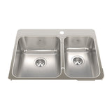 KINDRED QCLA2027R-8-1N Steel Queen 27.25-in LR x 20.56-in FB x 8-in DP Drop In Double Bowl 1-Hole Stainless Steel Kitchen Sink In Satin Finished Bowls with Mirror Finished Rim