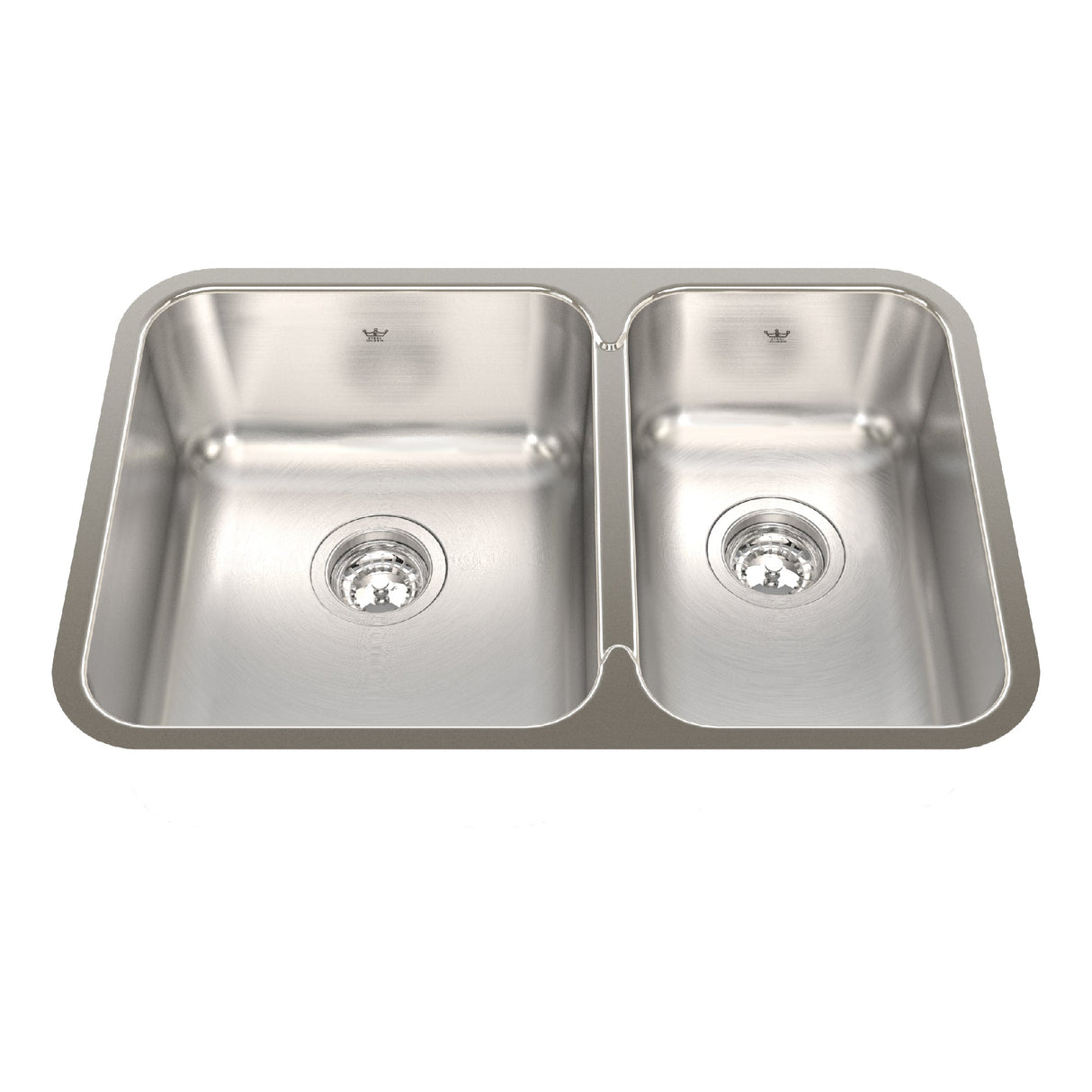 KINDRED QCUA1827R-8N Steel Queen 26.88-in LR x 17.75-in FB x 8-in DP Undermount Double Bowl Stainless Steel Kitchen Sink In Satin Finished Bowls with Silk Finished Rim