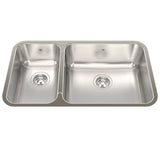 KINDRED QCUA1831L-8N Steel Queen 30.88-in LR x 17.75-in FB x 8-in DP Undermount Double Bowl Stainless Steel Kitchen Sink In Satin Finished Bowls with Silk Finished Rim