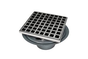 Infinity Drain QD 5-2I 5” x 5” QD 5 - Strainer - Squares Pattern & 2" Throat w/Cast Iron Drain Body 2” Outlet