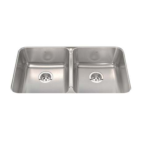 KINDRED QDUA1933-8N Steel Queen 32.88-in LR x 18.75-in FB x 8-in DP Undermount Double Bowl Stainless Steel Kitchen Sink In Satin Finished Bowls with Silk Finished Rim