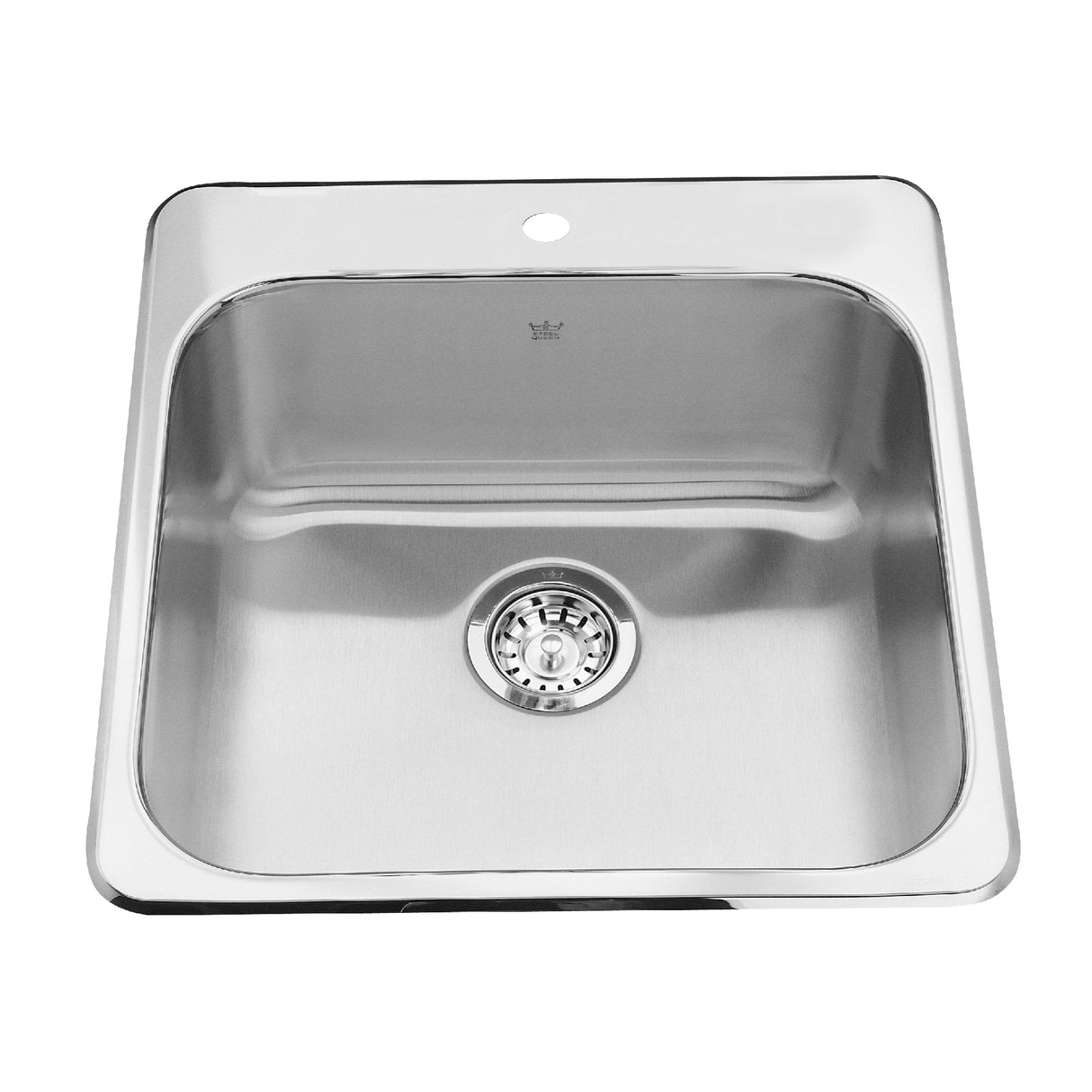 KINDRED QSL2020-8-1N Steel Queen 20-in LR x 20.5-in FB x 8-in DP Drop In Single Bowl 1-Hole Stainless Steel Kitchen Sink In Satin Finished Bowl with Mirror Finished Rim