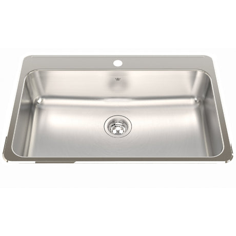 KINDRED QSLA2031-8-1N Steel Queen 31.25-in LR x 20.5-in FB x 8-in DP Drop In Single Bowl 1-Hole Stainless Steel Kitchen Sink In Satin Finished Bowl with Mirror Finished Rim