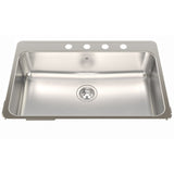 KINDRED QSLA2031-8-4N Steel Queen 31.25-in LR x 20.5-in FB x 8-in DP Drop In Single Bowl 4-Hole Stainless Steel Kitchen Sink In Satin Finished Bowl with Mirror Finished Rim