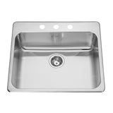 KINDRED QSLA2225-8-3N Steel Queen 25.25-in LR x 22-in FB x 8-in DP Drop In Single Bowl 3-Hole Stainless Steel Kitchen Sink In Satin Finished Bowl with Mirror Finished Rim