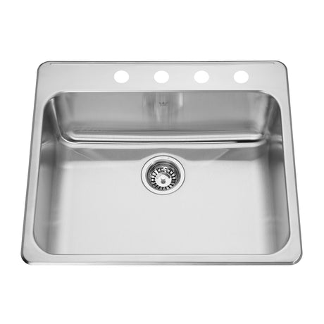 KINDRED QSLA2225-8-4N Steel Queen 25.25-in LR x 22-in FB x 8-in DP Drop In Single Bowl 4-Hole Stainless Steel Kitchen Sink In Satin Finished Bowl with Mirror Finished Rim