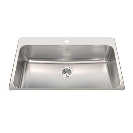 KINDRED QSLA2233-8-1N Steel Queen 33.38-in LR x 22-in FB x 8-in DP Drop In Single Bowl 1-Hole Stainless Steel Kitchen Sink In Satin Finished Bowl with Mirror Finished Rim