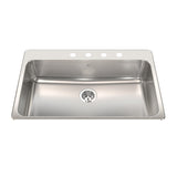KINDRED QSLA2233-8-4N Steel Queen 33.38-in LR x 22-in FB x 8-in DP Drop In Single Bowl 4-Hole Stainless Steel Kitchen Sink In Satin Finished Bowl with Mirror Finished Rim