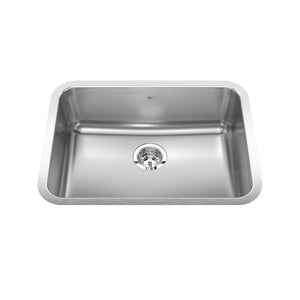 KINDRED QSUA1925-8N Steel Queen 24.75-in LR x 18.75-in FB x 8-in DP Undermount Single Bowl Stainless Steel Kitchen Sink In Satin Finished Bowl with Silk Finished Rim