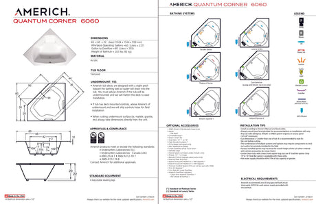 Americh QU6060TA5-BI Quantum Corner 6060 - Tub Only / Airbath 5 - Biscuit