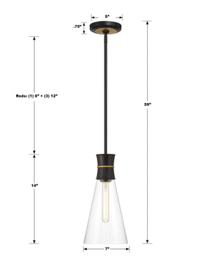 Quinn 1 Light Matte Black + Textured Gold Mini Pendant QUN-1500-MK-TG