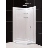 DreamLine 38 in. x 38 in. x 76 3/4 in. H Neo-Angle Shower Base and QWALL-4 Acrylic Corner Wall Kit in White