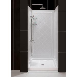 DreamLine 36 in. D x 36 in. W x 76 3/4 in. H Center Drain Acrylic Shower Base and QWALL-5 Wall Kit In White