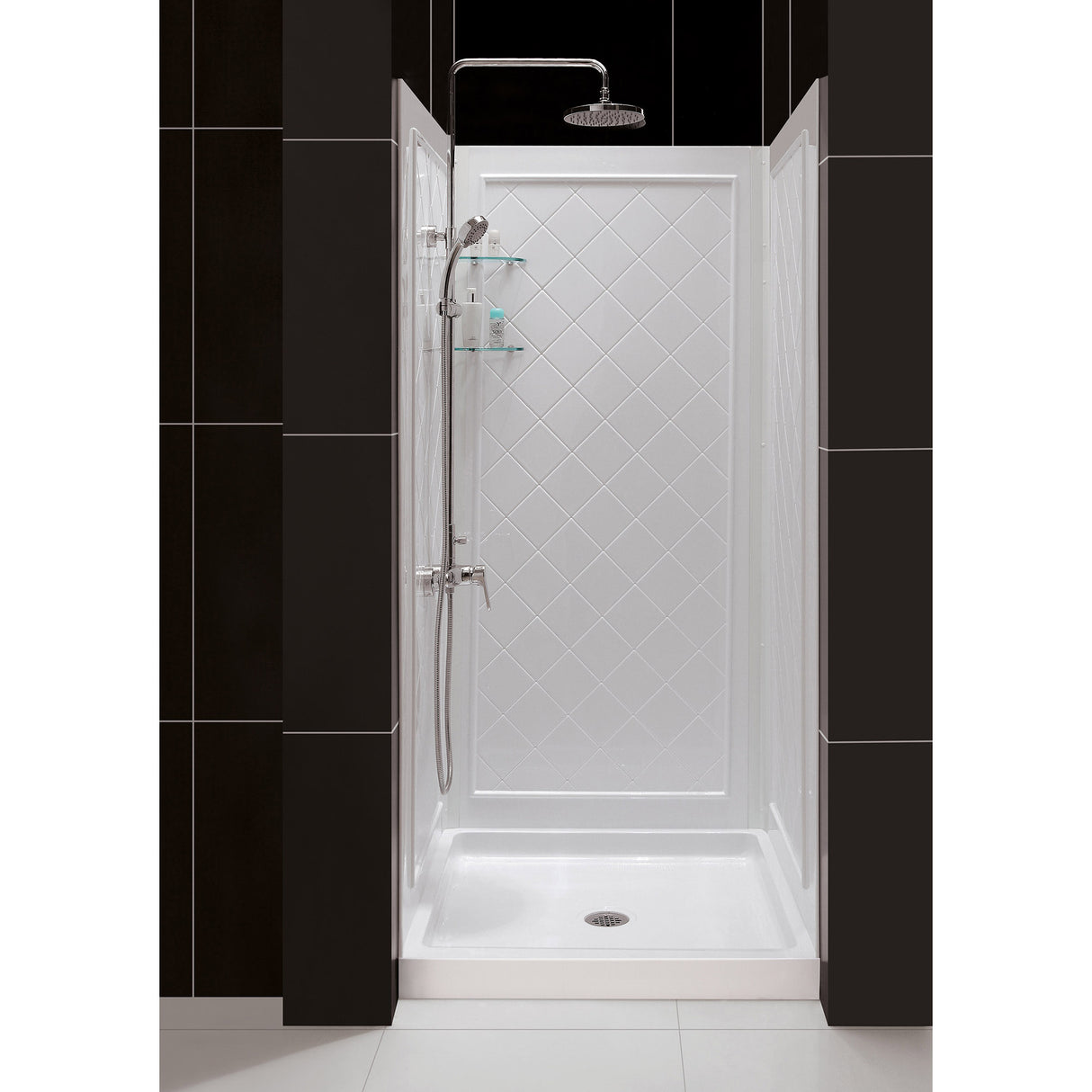 DreamLine Flex 32 in. D x 32 in. W x 76 3/4 in. H Semi-Frameless Shower Door in Brushed Nickel with White Base and Wall Kit