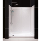 DreamLine Flex 32 in. D x 60 in. W x 76 3/4 in. H Semi-Frameless Shower Door in Chrome with Left Drain White Base and Wall Kit