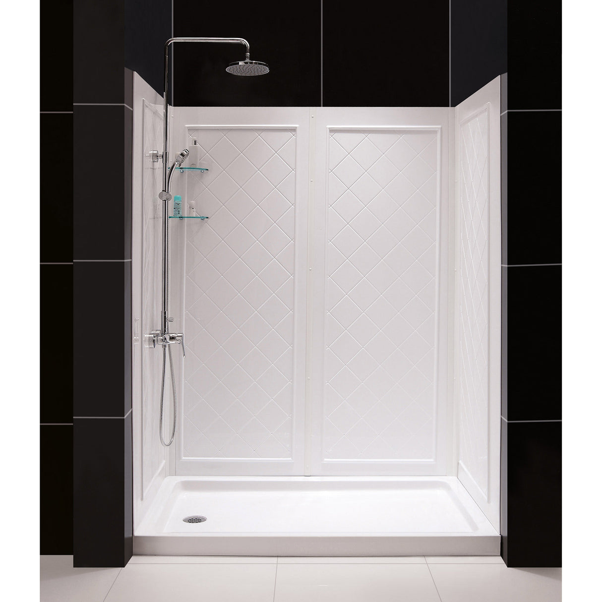 DreamLine Visions 30 in. D x 60 in. W x 76 3/4 in. H Sliding Shower Door in Brushed Nickel with Left Drain White Base, Wall Kit