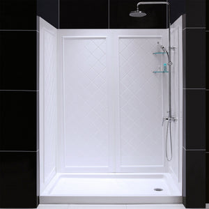 DreamLine 36 in. D x 60 in. W x 76 3/4 in. H Right Drain Acrylic Shower Base and QWALL-5 Wall Kit In White