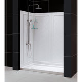 DreamLine Visions 30 in. D x 60 in. W x 76 3/4 in. H Sliding Shower Door in Brushed Nickel with Left Drain White Base, Wall Kit