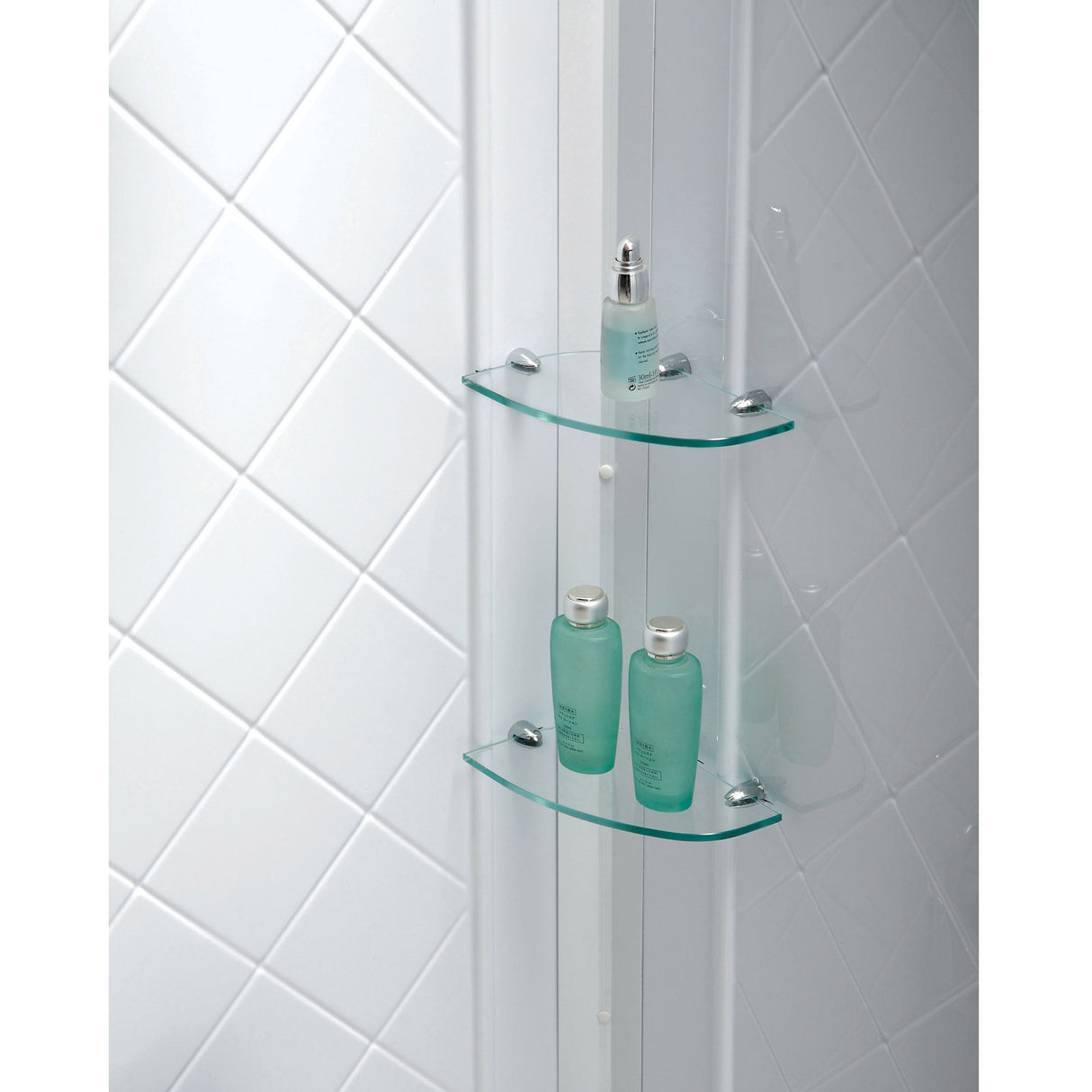 DreamLine 36 in. x 36 in. x 76 3/4 in. H Neo-Angle Shower Base and QWALL-4 Acrylic Corner Wall Kit in White