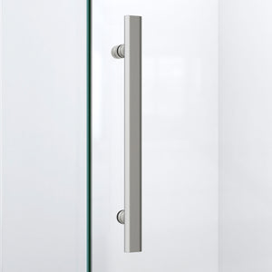 DreamLine Prism Lux 38 in. x 74 3/4 in. Fully Frameless Neo-Angle Shower Enclosure in Brushed Nickel with Biscuit Base