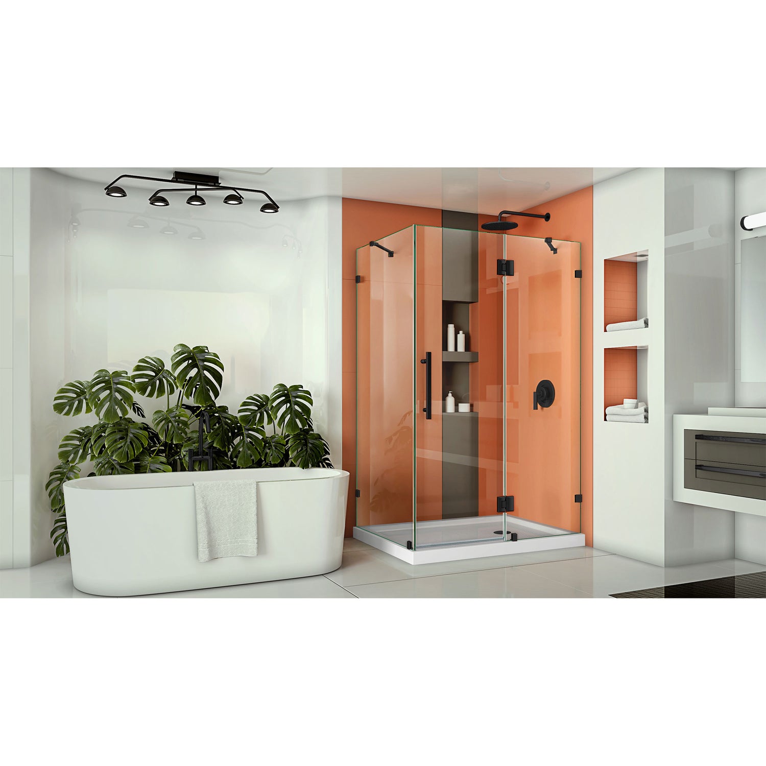 DreamLine Quatra Lux 34 1/4 in. D x 46 3/8 in. W x 72 in. H Frameless Hinged Shower Enclosure in Satin Black