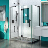 DreamLine Quatra Plus 34 in. D x 52 in. W x 72 in. H Frameless Hinged Shower Enclosure in Satin Black