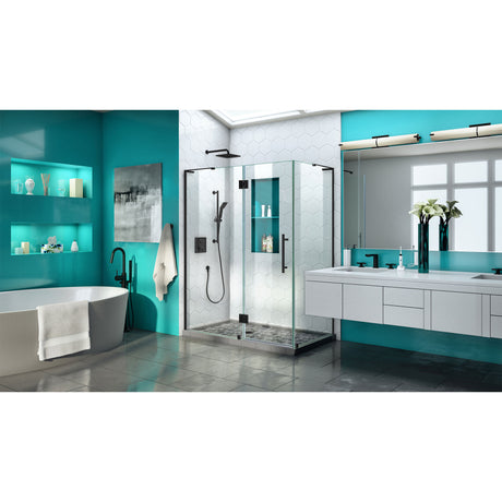 DreamLine Quatra Plus 32 in. D x 46 in. W x 72 in. H Frameless Hinged Shower Enclosure in Satin Black