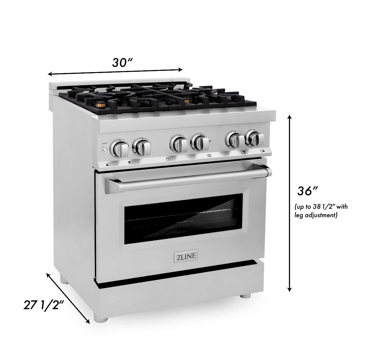 ZLINE 30 in. 4.0 cu. ft. Legacy Dual Fuel Range with Gas Cooktop and Electric Convection Oven in Stainless Steel with 4 Brass Burners (RA-BR-30)