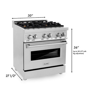 ZLINE 30 in. 4.0 cu. ft. Legacy Dual Fuel Range with Gas Cooktop and Electric Convection Oven in Stainless Steel with 4 Brass Burners (RA-BR-30)