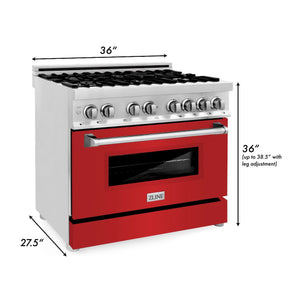 ZLINE 36 in. 4.6 cu. ft. Legacy Dual Fuel Range with 6 Burner Gas Cooktop and Electric Convection Oven in Stainless Steel and Red Matte Door (RA-RM-36)