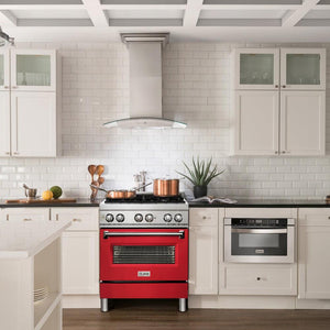 ZLINE 30 in. 4.0 cu. ft. Legacy Dual Fuel Range with 4 Burner Gas Cooktop and Electric Convection Oven in Stainless Steel and Red Matte Door (RA-RM-30)