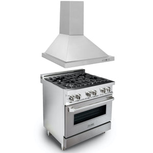ZLINE 30 in. Kitchen Package with Stainless Steel Dual Fuel Range with DuraSnow® Door and Convertible Vent Range Hood (2KP-RASNRH30)