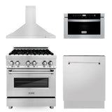 ZLINE 30 in. Kitchen Package with Stainless Steel Dual Fuel Range, Range Hood, Microwave Drawer and Tall Tub Dishwasher (4KP-RARH30-MWDWV)