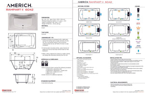Americh RA6042T2A5-BI Rampart II 6042 - Tub Only / Airbath 5 - Biscuit