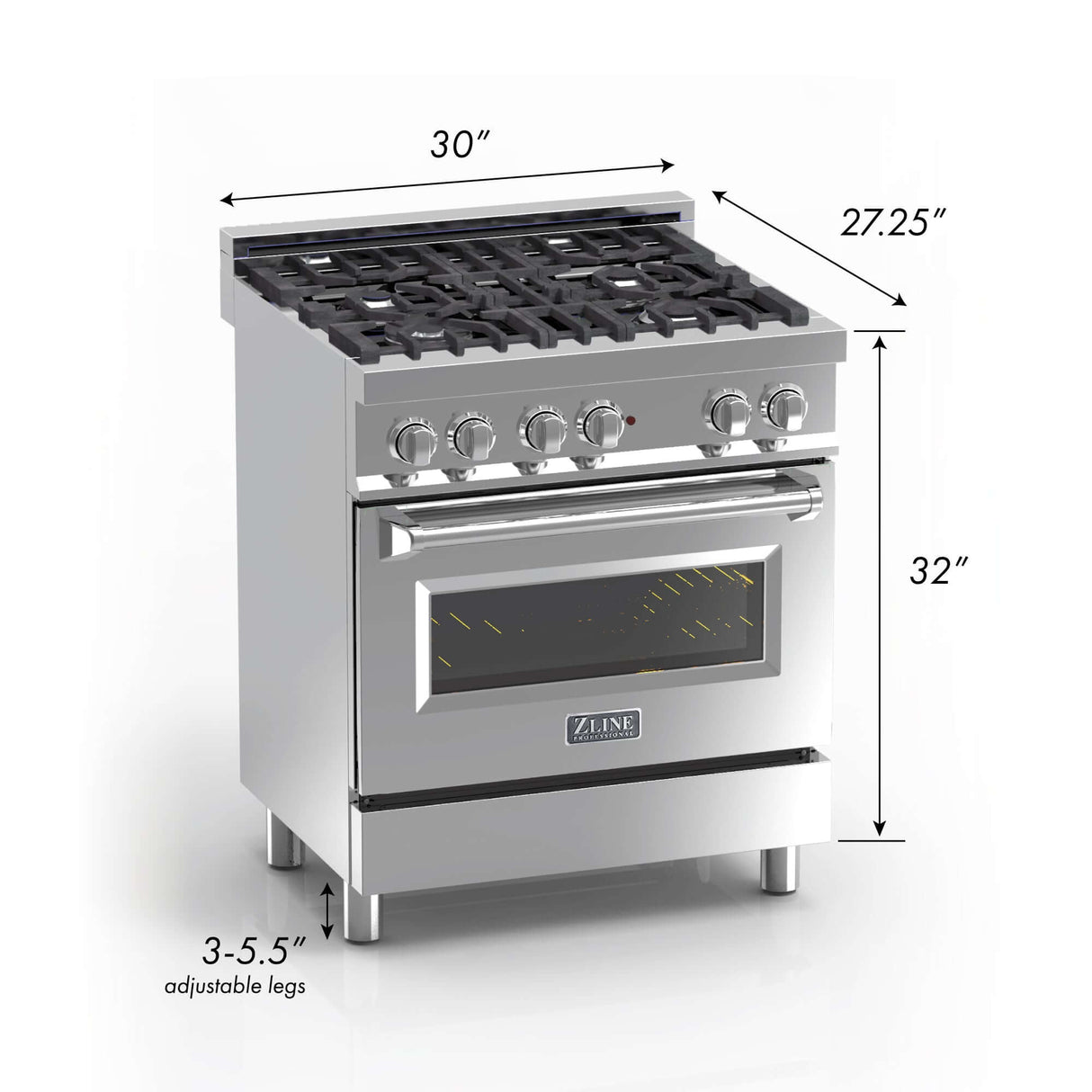 ZLINE 30 in. Kitchen Package with DuraSnow Stainless Steel Dual Fuel Range with Blue Gloss Door and Convertible Vent Range Hood (2KP-RASBGRH30)