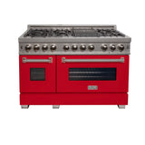 ZLINE 48 in. 6.0 cu. ft. Dual Fuel Range with Gas Stove and Electric Oven in Fingerprint Resistant Stainless Steel and Red Matte Doors (RAS-RM-48)