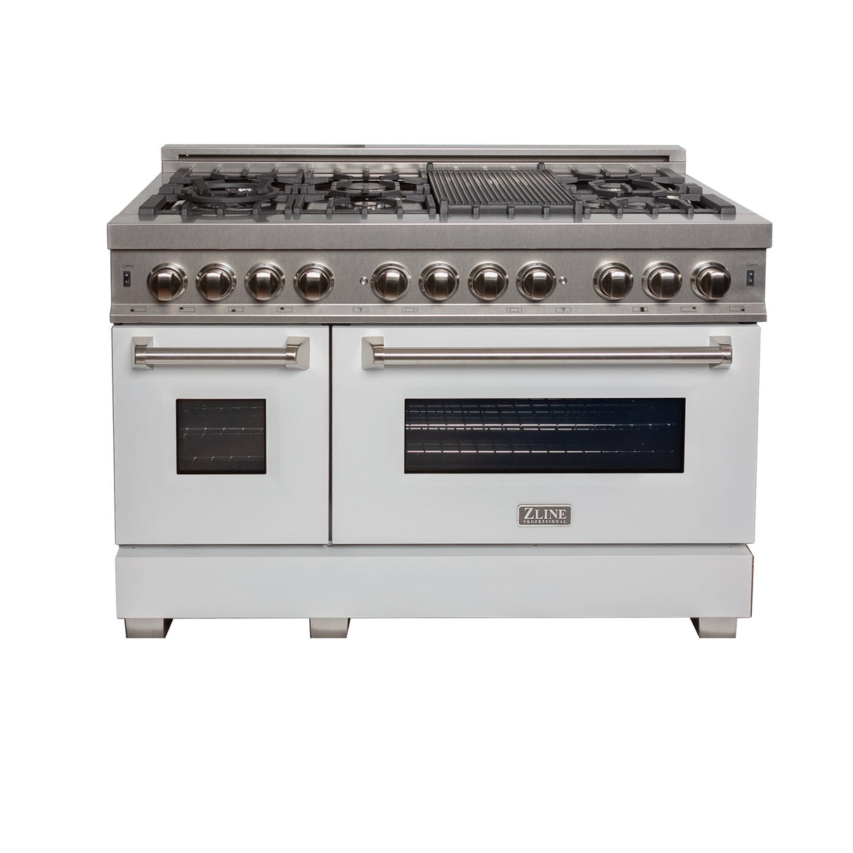 ZLINE 48 in. 6.0 cu. ft. Dual Fuel Range with Gas Stove and Electric Oven in Fingerprint Resistant Stainless Steel and White Matte Doors (RAS-WM-48)