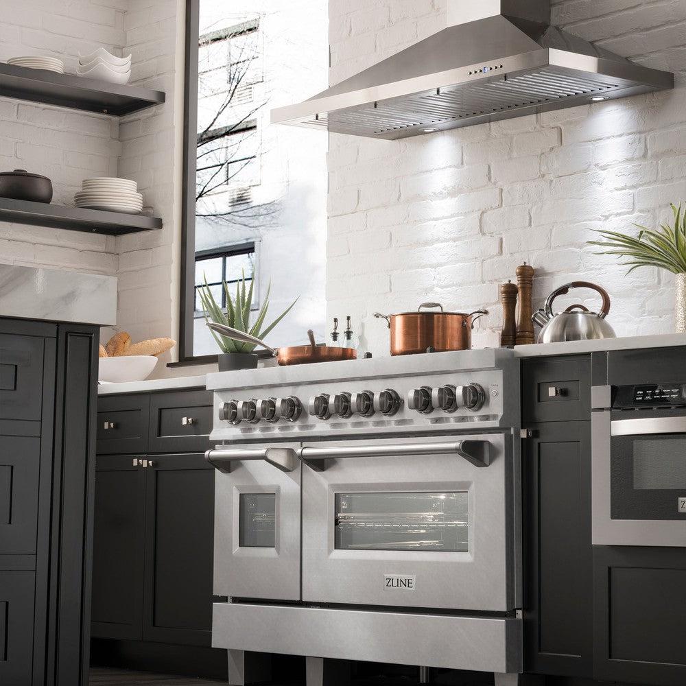 ZLINE 48 in. 6.0 cu. ft. Legacy Dual Fuel Range with Gas Cooktop and 2 Electric Ovens in DuraSnow® Stainless Steel with Brass Burners (RAS-SN-BR-48)