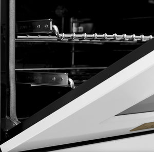 ZLINE Autograph Edition 60 in. 7.4 cu. ft. Legacy Dual Fuel Range with 9 Burner Gas Cooktop and 2 Electric Convection Ovens in Stainless Steel with White Matte Doors and Champagne Bronze Accents (RAZ-WM-60-CB)