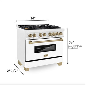 ZLINE Autograph Edition 36 in. 4.6 cu. ft. Legacy Dual Fuel Range with 6 Burner Gas Cooktop and Electric Convection Oven in DuraSnow® Stainless Steel with White Matte Door and Champagne Bronze Accents (RASZ-WM-36-CB)