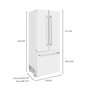 ZLINE 36 in. 19.6 cu. ft. French Door Built-In Bottom Freezer Refrigerator with Water Dispenser and Ice Maker in White Matte (RBIV-WM-36)