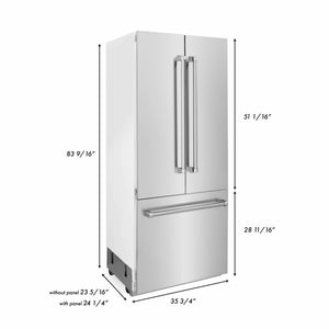 ZLINE 36 in. 19.6 cu. ft. French Door Built-In Bottom Freezer Refrigerator with Water Dispenser and Ice Maker in Stainless Steel (RBIV-304-36)