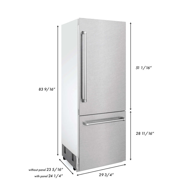 ZLINE 30 in. 16.1 cu. ft. Built-in 2-Door Bottom Freezer Refrigerator with Internal Water and Ice Dispenser in Fingerprint Resistant Stainless Steel (RBIV-SN-30)