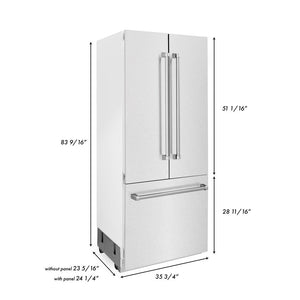 ZLINE 36 in. 19.6 cu. ft. French Door Built-In Bottom Freezer Refrigerator with Water Dispenser and Ice Maker in DuraSnow® Stainless Steel (RBIV-SN-36)